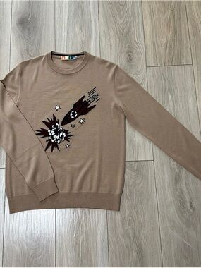 MSGM Beige Graphic Crewneck Sweater with Rocket Motif